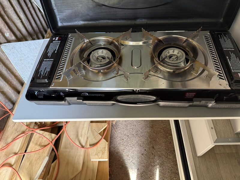 Harriet's two burner gas hob set into the bench