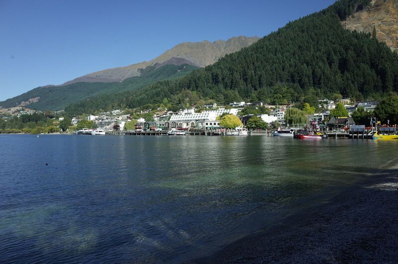 Queenstown on the shore of Lake Wakatipu with mountains behind, South Island